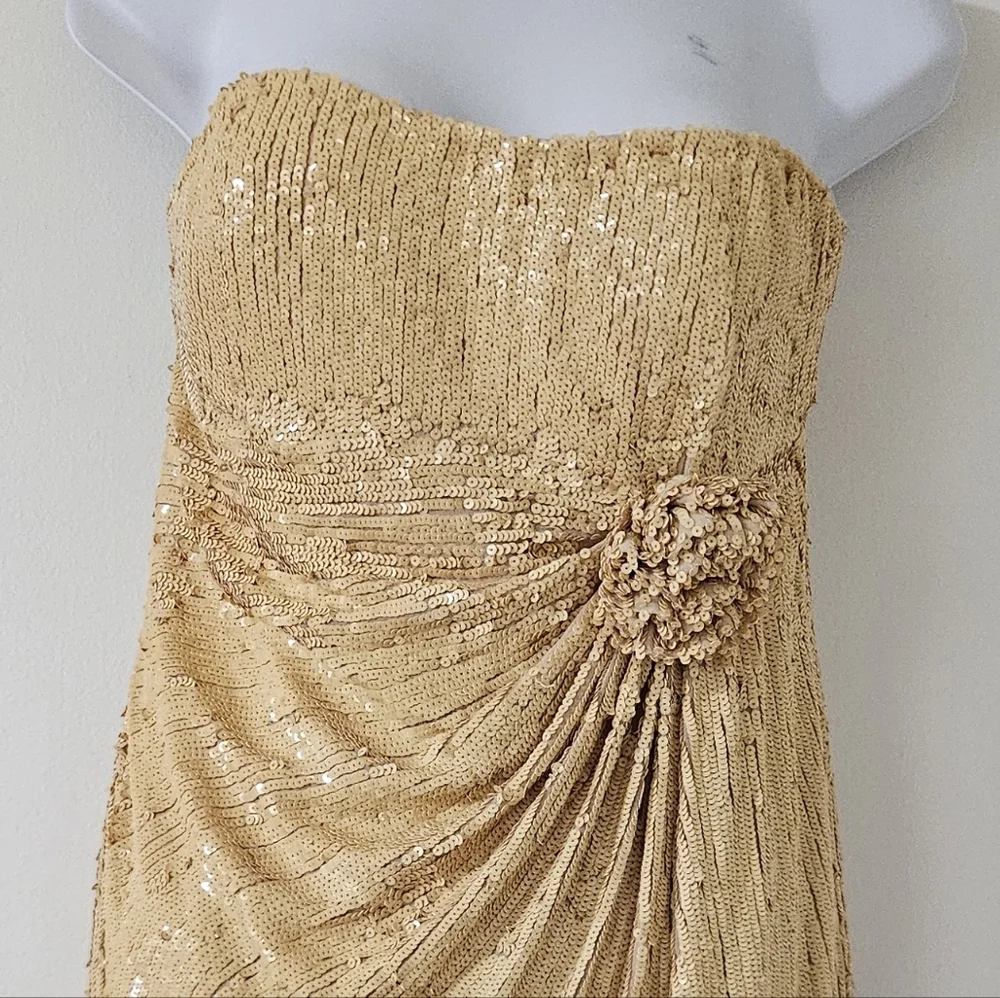 Basix Womens Dress 4 VTG Strapless Gold Sequin Mini Party Silk Taylor NYE 90s